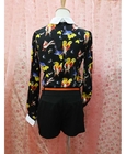 Fashionable Style Bird Print Long Sleeves Peter pan Collar Chiffon Blouses For Ladies