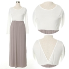 solid color joint lantern skirt new style chiffon long sleeve long dress with V backless